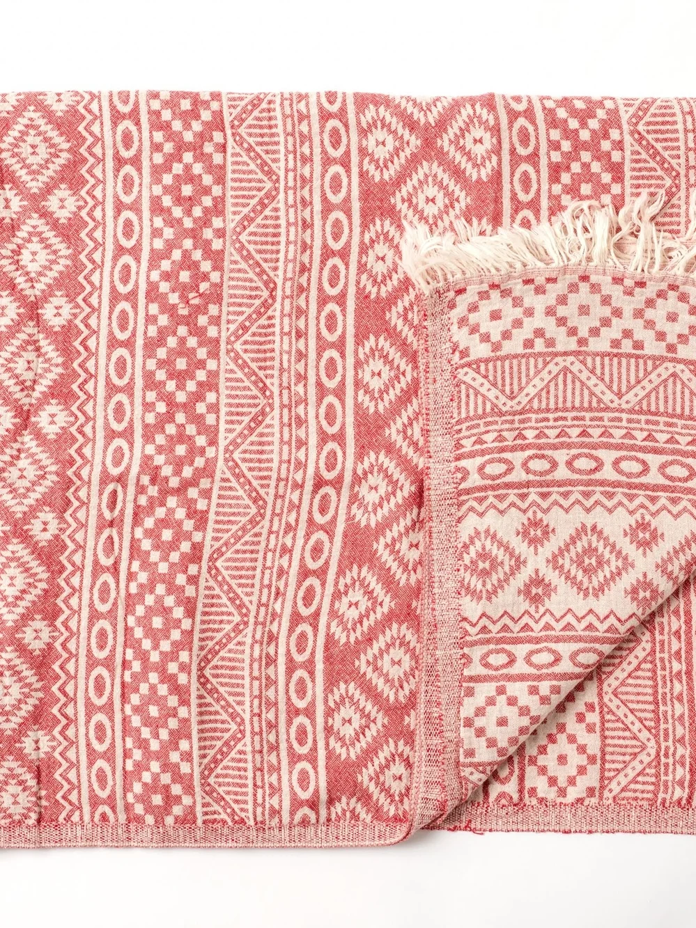 Red Geometric Turkish-Style Throw Blanket